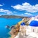 A traditional domed church on a hill above the Santorini caldera
